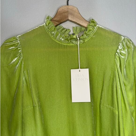 Ulla Johnson NWT $450 Marlene Velvet Long Sleeve Blouse Pistachio Green Size 2 - Picture 3 of 8